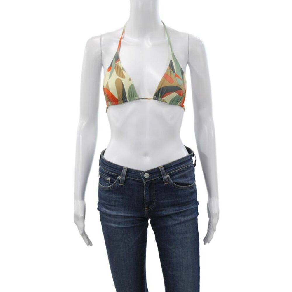 Cult Gaia Women Beige Geometric Bikini Top Polyester Spandex Size XS